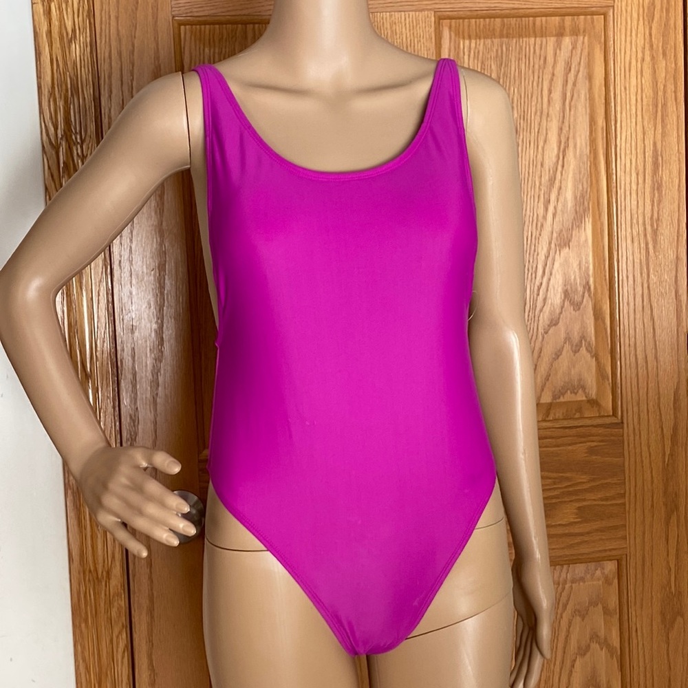 Exhilaration- very fushia one piece swimsuit with sexy low back and sides
